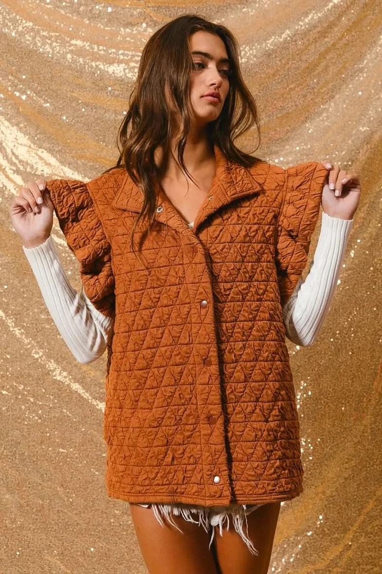 BiBi Quilting Knit Ruffle Sleeve Vest - SwagglyLife Home & Fashion